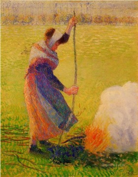 カミーユ・ピサロ Painting - 木を燃やす女性 カミーユ・ピサロ